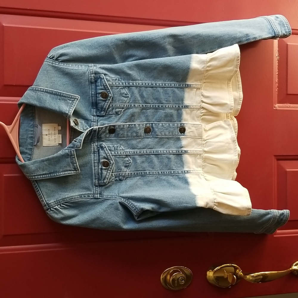 kate spade Light Blue Denim Jacket with Cream Ruffle Hem